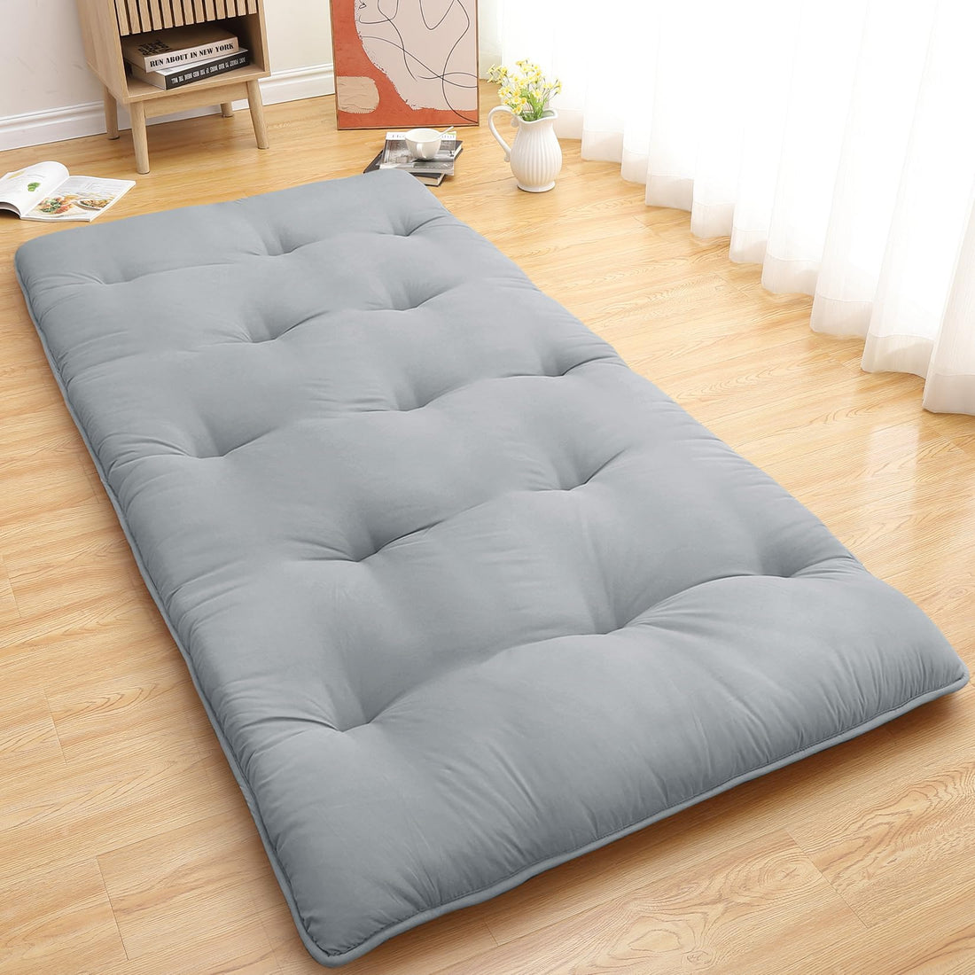 Garvee Futon Mattress Japanese Floor Mattress, Twin Size Tatami Mattress Kids Sleeping Mat for Dormitory, Roll Up Mattress Japanese Floor Mat for Sleep, Easy to Store, Light Grey