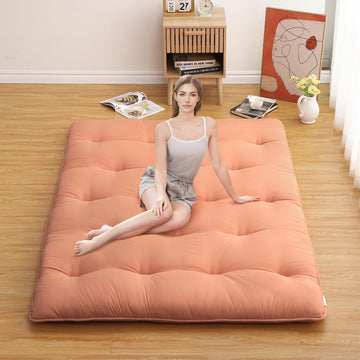 Garvee Japanese Futon Floor Mattress, Futon Mattress Full Size Foldable Floor Bed Mattress, Tatami Mat for House Guest Dorm Roll Up Sleeping Floor Mattress, Coral