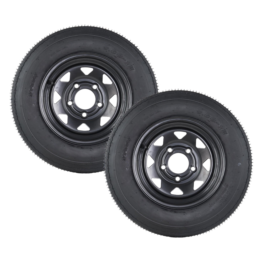 Garvee 4.80-12 Trailer Tires with 12 in Rims, 5 Lug, Load Range C, Multi-Function Lawn Mower & Tractor Tires, Black, 2 Pack