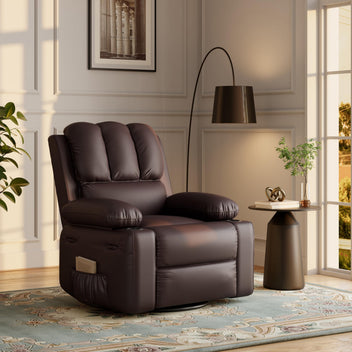 Garvee 22" Widen Rocker Swivel Recliner Chair, Lazy Boy Recliner for Adults, with 1.5X Sponge Filling, Side Pocket, and Cup Holder, for Living Room, Bedroom, and Nursery, Coffee