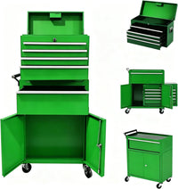 Garvee 20 Inch Heavy-Duty Tool Chest with 5 Drawers, Rolling Tool Box Cabinet on Wheels, 2-in-1 Detachable Tool Storage Organizer for Garage, Workshop, and Home Improvement, Locking Steel Tool Cart with Top Tool Box, Green