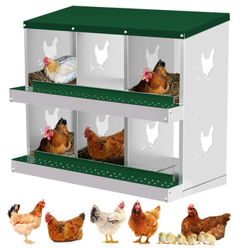 Garvee 6 Compartments Metal Chicken Nesting Boxes, Nesting Boxes, Chicken Laying Box with Roll Out Egg Collection with Vented Holes, Green