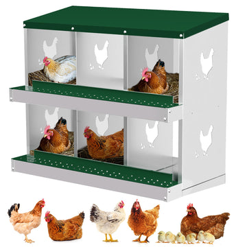 Garvee 6 Compartments Metal Chicken Nesting Boxes, Nesting Boxes, Chicken Laying Box with Roll Out Egg Collection with Vented Holes, Green