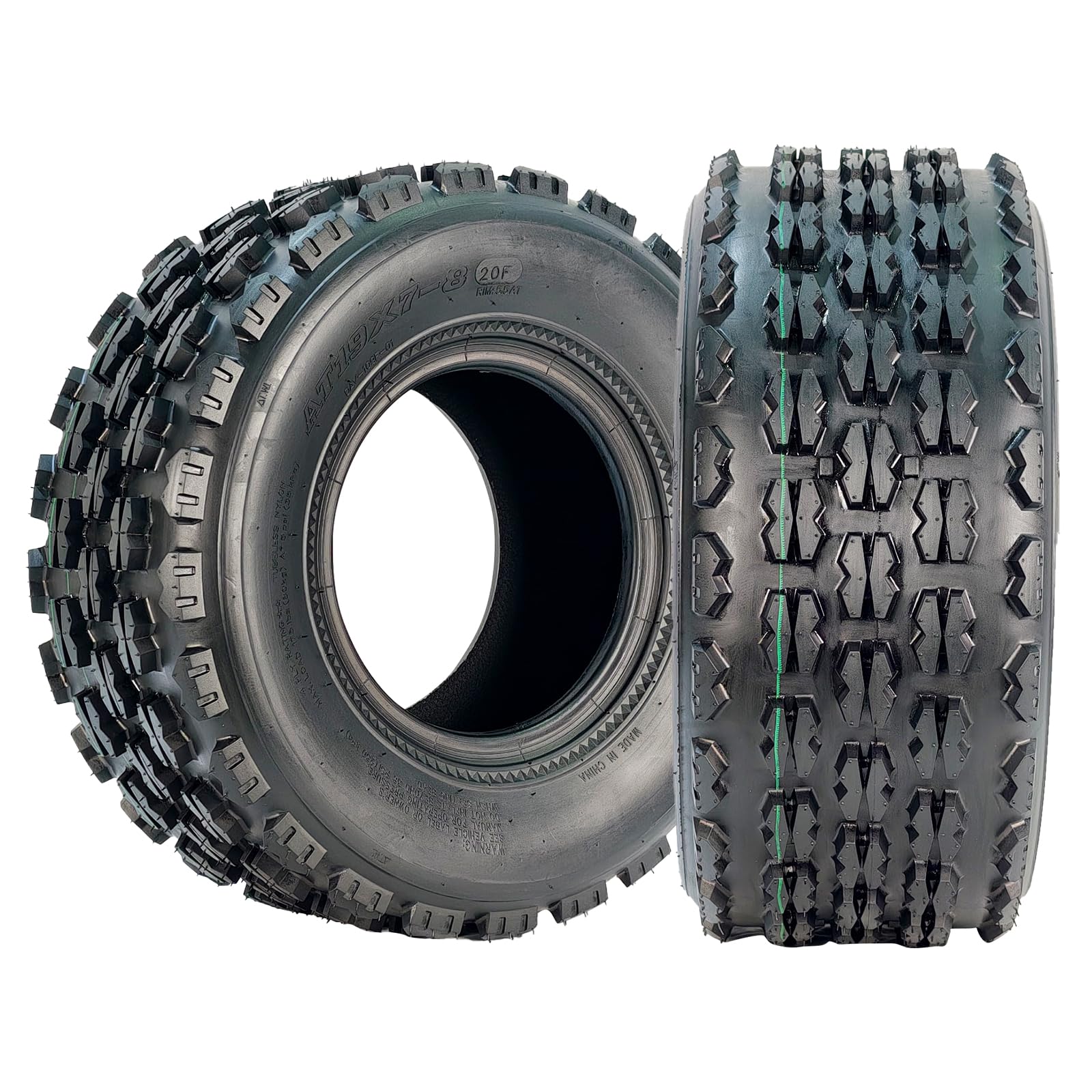 Garvee 19x7-8 ATV/UTV Knobby Sport Tires - Front 19x7x8 Mini Bike Tires, 4-Ply Tubeless All-Terrain, Black