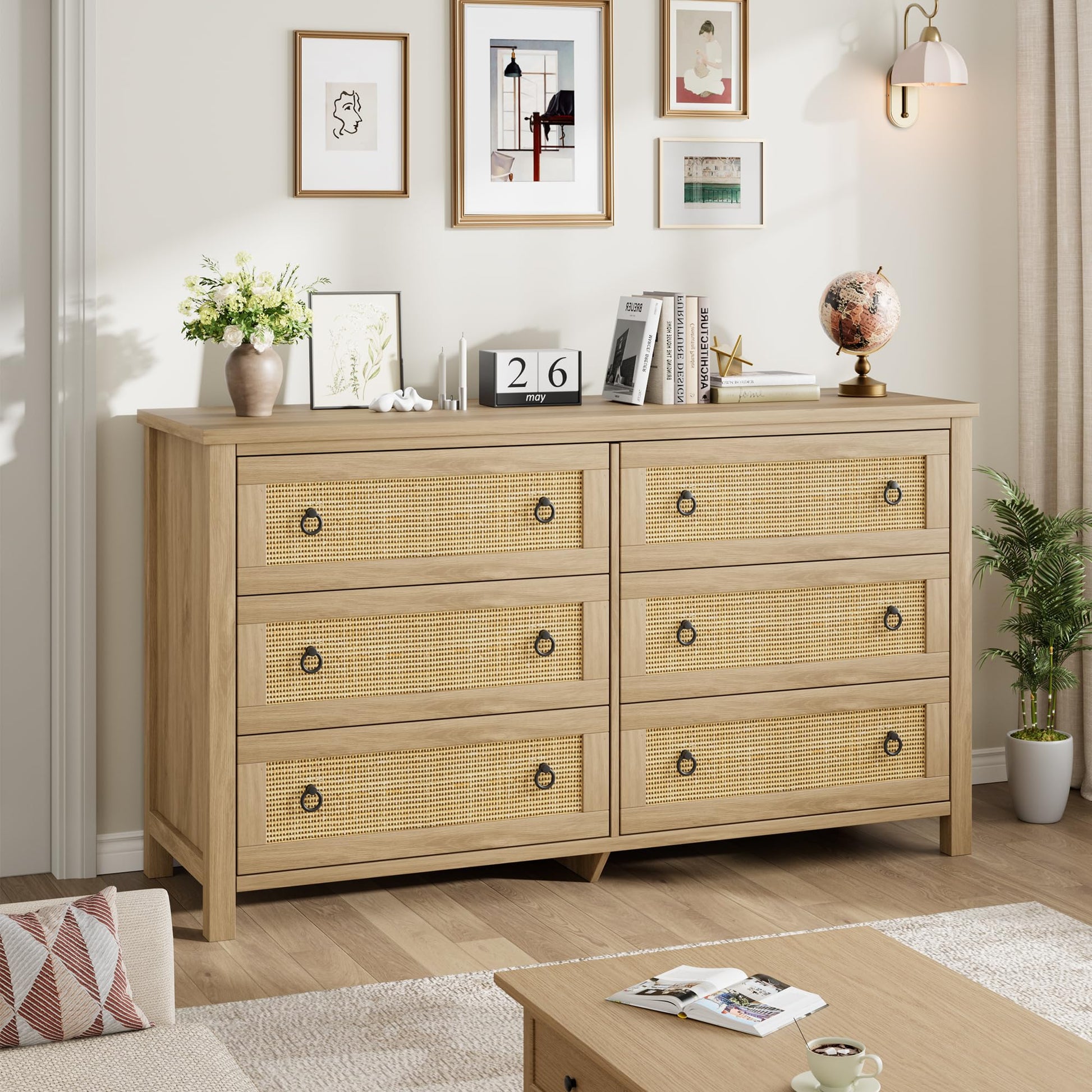 Garvee Rattan 6 Dresser for Bedroom, 47.2 Garvee Rattan 6 Dresser for Bedroom, 47.2