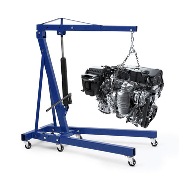 Garvee Engine Hoist Cherry Picker 2 Ton Folding Hydraulic Shop Crane with Telescopic Boom for Workshops Garage Blue