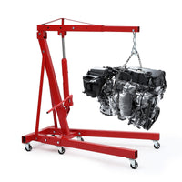 Garvee Engine Hoist Cherry Picker 2 Ton Folding Hydraulic Shop Crane with Telescopic Boom 24-48" Reach, Red