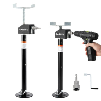 GARVEE 2-Pack RV Slide-Out Support Jacks, Supports Up to 5000 lbs, 21.06–49 in Adjustable Heavy-Duty Steel Stabilizers, Power Drill & Hand Crank Compatible, for Campers & Travel Trailers, Black