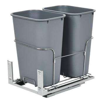 Garvee 2×35 QT Garbage Waste Recyling Bin with Full Extension Slides, Space-Saving Design, Eco-Friendly Waste Management, Multi-Purpose Bins, Pullout Trash Can for Under Kitchen Cabinets, Gray