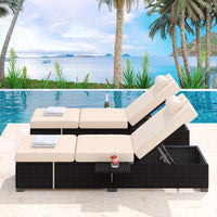 Garvee 2-Piece Outdoor Chaise Lounge Set PE Rattan Recliners with Adjustable Backrest, Side Table & Plush Earth Gray Cushions, All-Weather Steel Frame