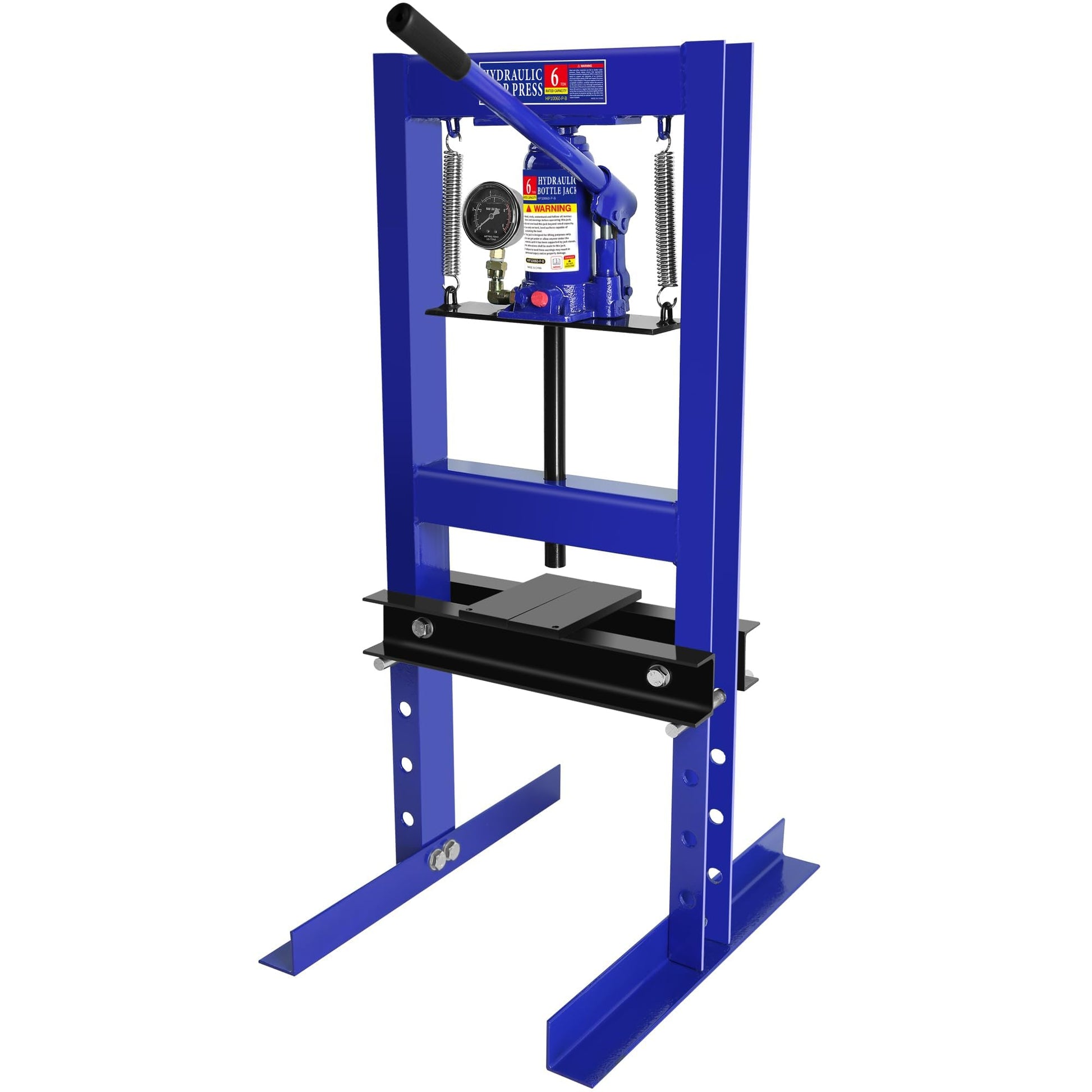 Garvee 6-Ton Shop Press with Pressure Gauge, Adjustable H-Frame Hydraulic Floor Press with Stamping Plates for Bending, Straightening, Pressing Parts, and Installing Bearings & U-Joints, Blue