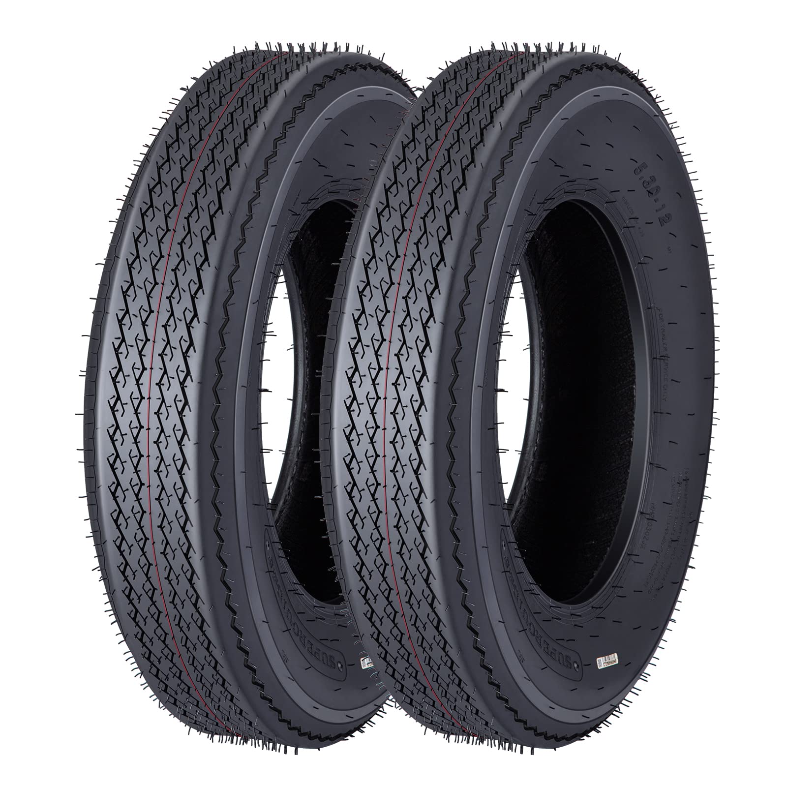 Garvee 5.30-12 Trailer Tires, 2 Pack, Load Range C 6PLY, Max Load 475 LBS @ 80 PSI, Tread Depth 6mm, Spoke Wheel,Suitable for All Kinds of Small and Light Trailers