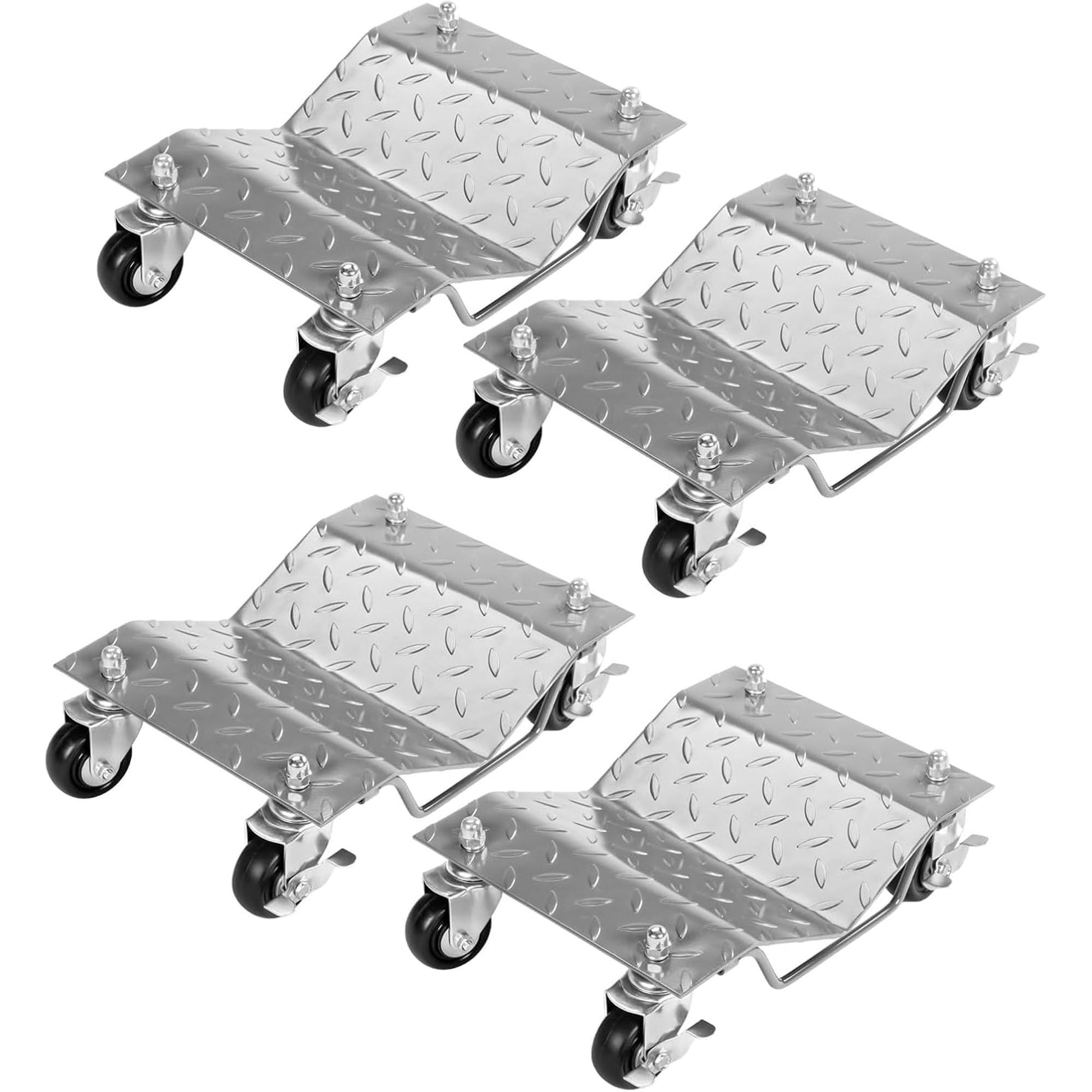 Garvee 4 Items 4 Tire Wheel Dolly Car, Premium Manganese Steel, 6000 Lbs Capacity, Heavy Duty, Antiskid & Recessed Design, 360° Rotatable Wheels, Silver