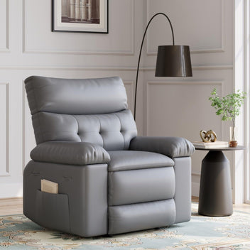 Garvee Oversized Wide Rocker Swivel Recliner Chair - PU Leather Large Manual Recliner for Adults, Ultimate Comfort Lazy Boy with 1.5X Sponge Filling and Easy Recline Mechanism for Relaxation, Gray