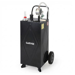 Garvee 35 Gallon Portable Fuel Gas Caddy Storage Tank – Reinforced 2-Wheel, 2-Support Design, Manual Rotary Pump, Fuel Hose, Wide Fill Neck, Level Gauge, Grounding Clamp – Mobile Gasoline/Fuel Transfer for ATV, Tractor, Lawn Mower, Car, Boat – Reinforced - Black