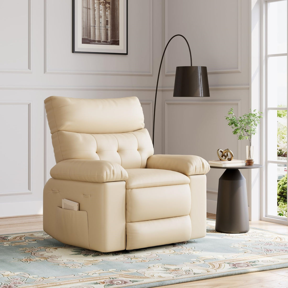 Garvee Oversized Wide Rocker Swivel Recliner Chair - PU Leather Large Manual Recliner for Adults, Ultimate Comfort Lazy Boy with 1.5X Sponge Filling and Easy Recline Mechanism for Relaxation