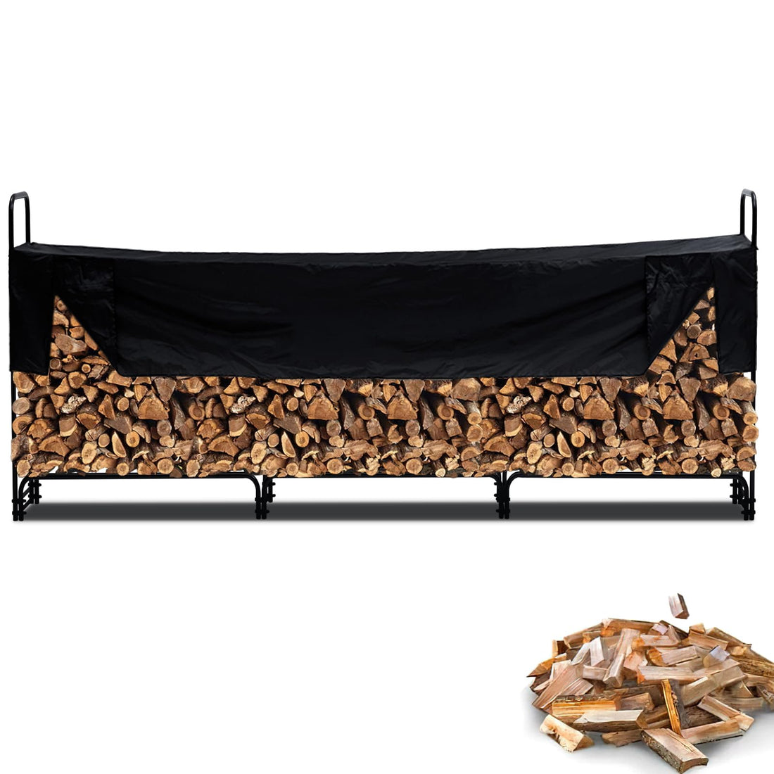 Garvee 12.5FT Outdoor Firewood Rack with Waterproof Cover – Heavy Duty 3/4 Cord Log Holder for Fireplace, Patio & Indoor/Outdoor Storage (150"x47"x14")