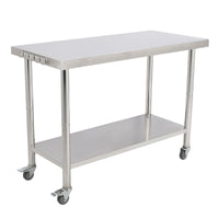 GARVEE 48"L x 24"W x 35"H Stainless Steel Work Table - Heavy-Duty Prep Table with Undershelf, Wheels, and Hooks for Kitchen and Restaurant Use
