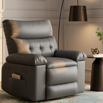 Garvee Oversized Recliner Chairs with Heat and Massage - 360° Swivel Lazy Boy Recliner Chair for Adults- Manual Rocking Chair with Cup Holder for Living Rooms, Bedrooms, and Nurseries - Grey