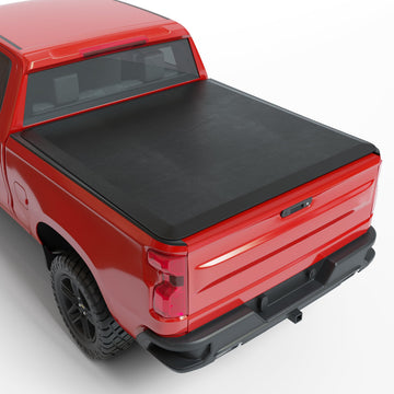 Garvee Soft Quad-Fold Tonneau Cover - Fits 2014-2018 Chevrolet Silverado/Sierra 1500 with 6.6 FT Bed, Folding Truck Bed Cover with Aluminum and PVC Construction, Black