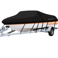 Garvee Heavy Duty 300D Marine Grade Waterproof Polyster Canvas,PU Waterproof Boat Cover,Fits 17-19ft V-Hull, Tri-Hull, Fishing Boat, Runabout, Bass Boat with Tightening Straps