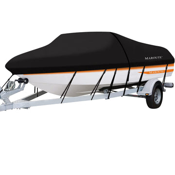 Garvee Heavy Duty 300D Marine Grade Waterproof Polyster Canvas,PU Waterproof Boat Cover,Fits 17-19ft V-Hull, Tri-Hull, Fishing Boat, Runabout, Bass Boat with Tightening Straps