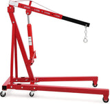 Garvee 2T Folding Hydraulic Crane With Triangular Structure And Wheels For Automotive Repair Shops, Workshops, Warehouses, Carbon Steel, Foldable Design - Red