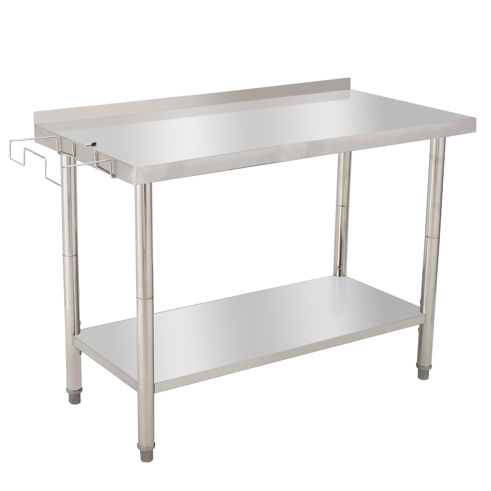 GARVEE 48"L x 24"W x 35"H Stainless Steel Work Table - Heavy-Duty Prep Table with Undershelf, Backsplash, and Garbage Rack for Kitchen and Commercial Use