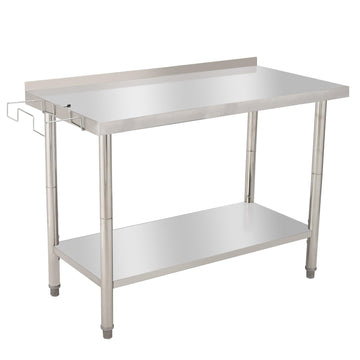 GARVEE 48"L x 24"W x 35"H Stainless Steel Work Table - Heavy-Duty Prep Table with Undershelf, Backsplash, and Garbage Rack for Kitchen and Commercial Use