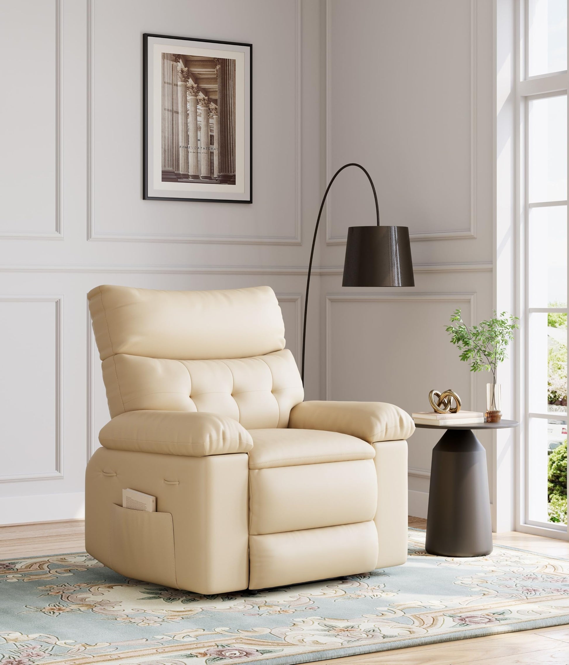 Garvee Oversized Wide Rocker Swivel Recliner Chair - PU Leather Large Manual Recliner for Adults, Ultimate Comfort Lazy Boy with 1.5X Sponge Filling and Easy Recline Mechanism for Relaxation