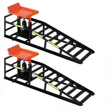 Garvee 5 Ton Hydraulic Car Ramps Heavy Duty Vehicle Lift With Reflective Strips For Night Use Adjustable Height 9.8"-15" Portable Auto Service Ramps Black
