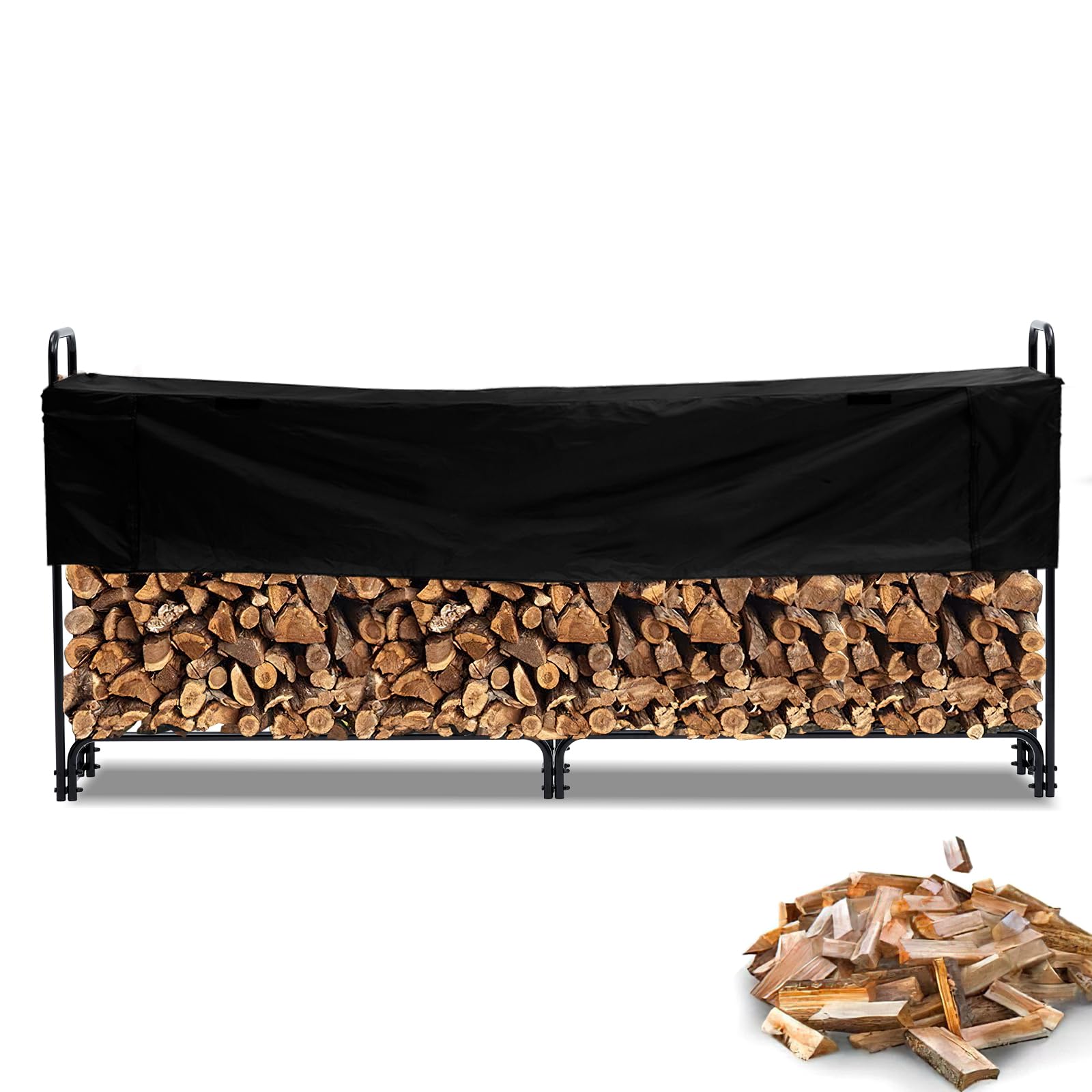 Garvee 8.5FT Outdoor Firewood Rack with Cover, 1/2 Cord of Firewood, Heavy Duty Firewood Holder & Waterproof Cover for Fireplace, Patio, Log Storage Rack for Firewood 100in*47in*14in Outdoor Indoor