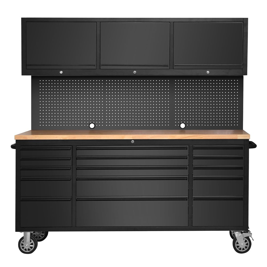 Garvee 15-Drawer Large Rolling Tool Chest, 72" x 20" Mobile Tool Storage Cabinet with 3 Up Top Cabinet & Pegboard, Wheels, Garage Tool Box Organizer with Anti-Slip Liner for Warehouse, Repair Shop