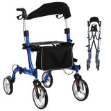 Garvee 2-in-1 Folding Walker & Transport Chair, 300lbs Capacity All-Terrain Rollator with Dual Brake System & Storage Bag, Lightweight Aluminum Frame for Seniors, Shopping, Outdoor Usea - Blue