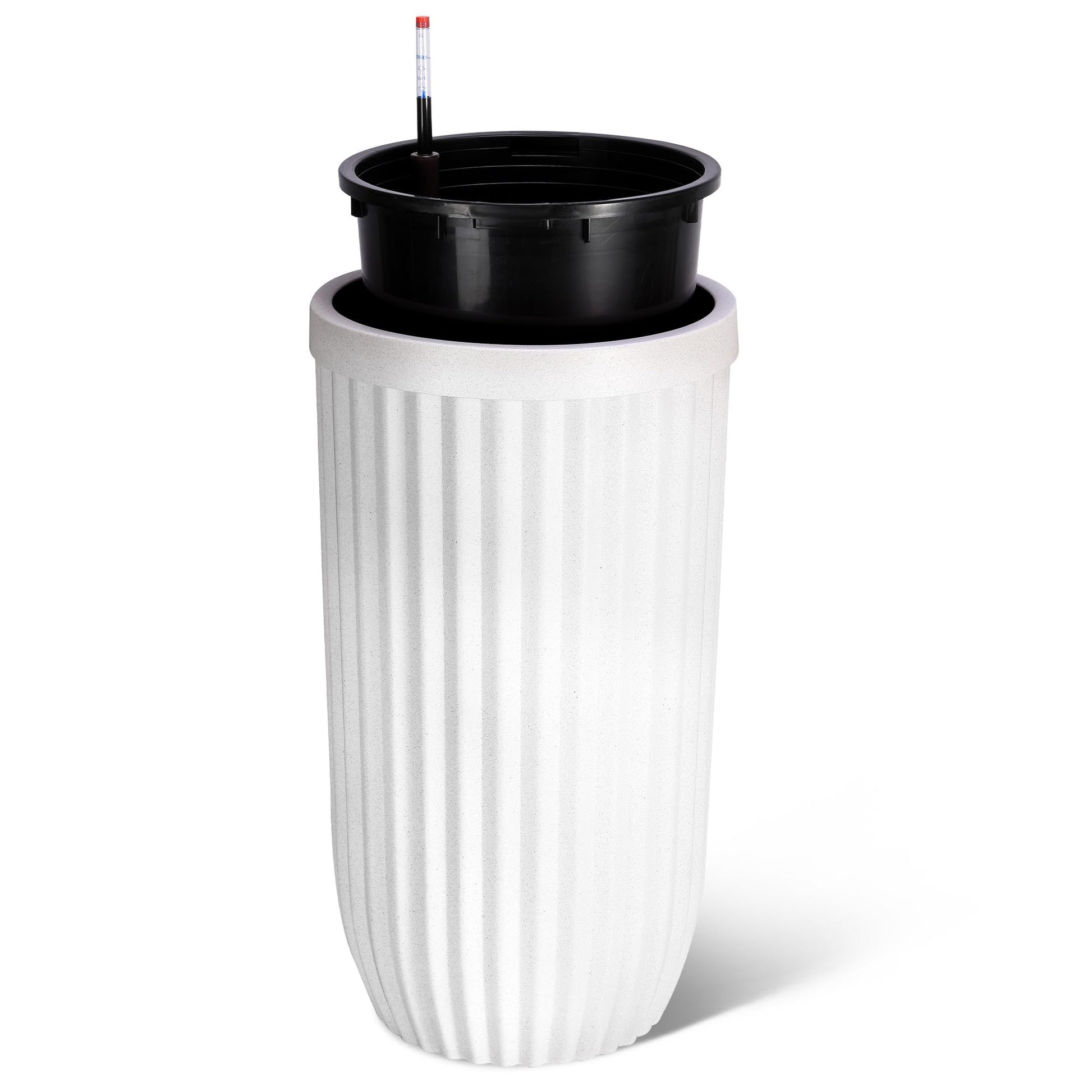 Garvee 31" Tall White Planter with Water Level Monitor, Self-Watering System & Wheels - Medium Flower Pot for Living Room, Office, Patio & Garden