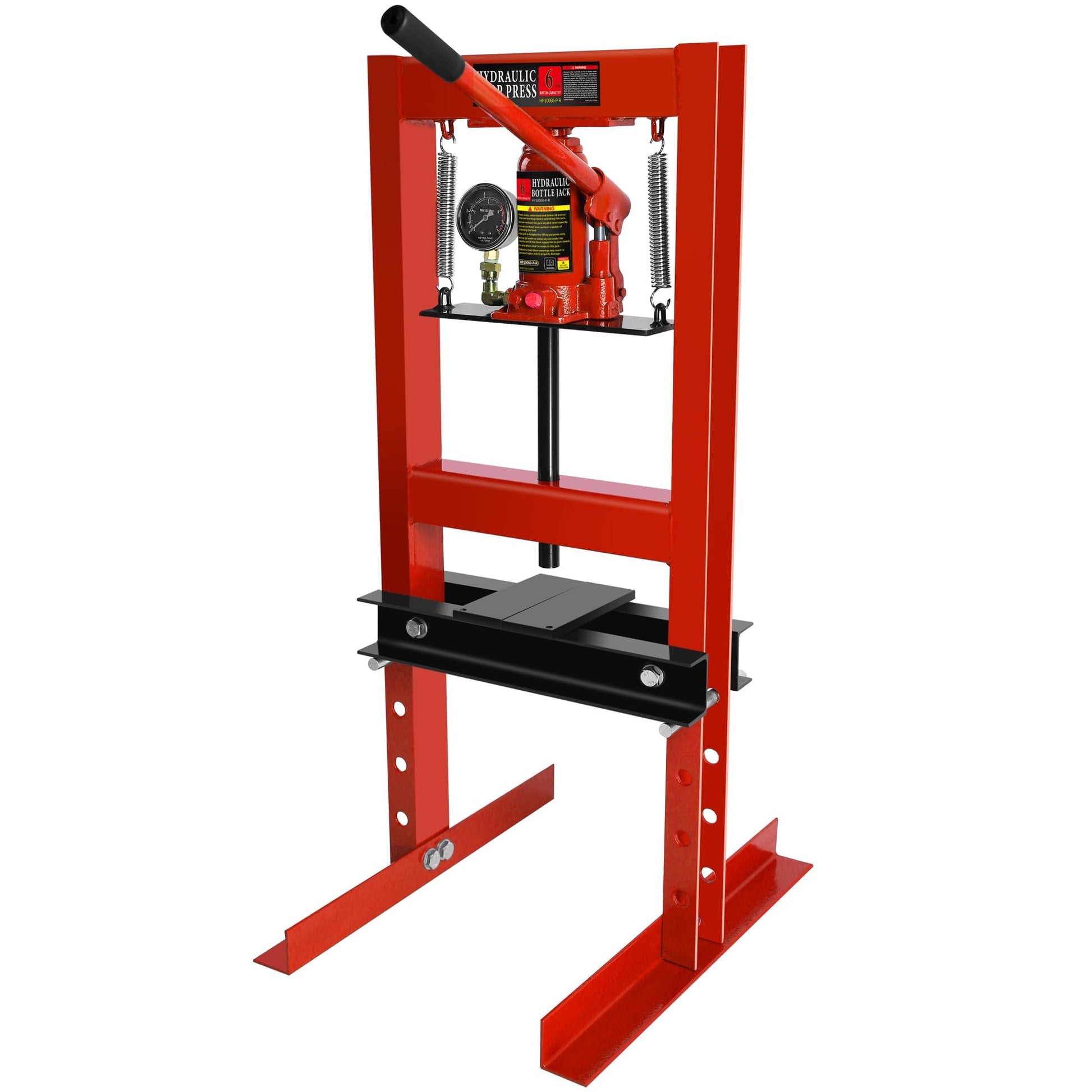 Garvee 6 Ton Shop Press with Pressure Gauge, Adjustable H-Frame Hydraulic Garage Floor Press with Stamping Plates for Bending, Straightening, Pressing Parts, and Installing Bearings & U-Joints, Red