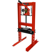 Garvee 6 Ton Shop Press with Pressure Gauge, Adjustable H-Frame Hydraulic Garage Floor Press with Stamping Plates for Bending, Straightening, Pressing Parts, and Installing Bearings & U-Joints, Red