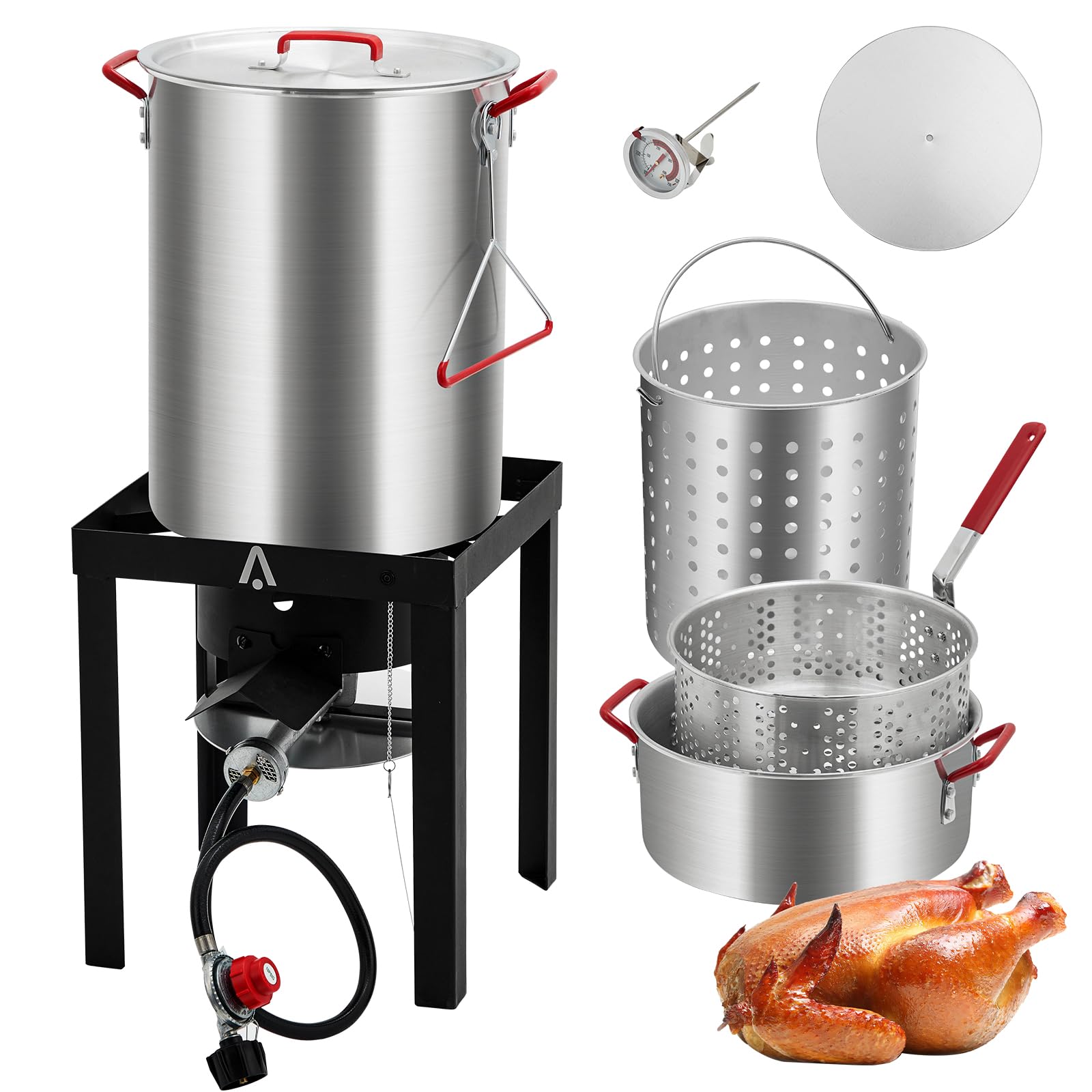 Garvee 30 QT. Turkey Fryer and 10 QT. Fish Fryer Kit with 50,000 BTU Propane Stove, Aluminum Outdoor Deep Fryer and Seafood Boiler Steamer with Baskets, Thermometer, Turkey Rack