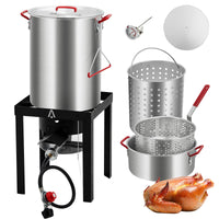 Garvee 30 QT. Turkey Fryer and 10 QT. Fish Fryer Kit with 50,000 BTU Propane Stove, Aluminum Outdoor Deep Fryer and Seafood Boiler Steamer with Baskets, Thermometer, Turkey Rack