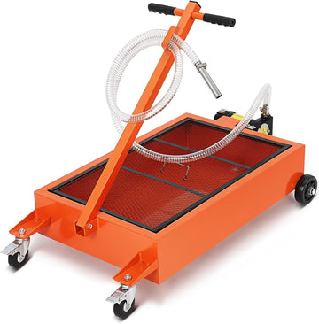 Garvee Waste Oil Drain Pan 17 Gallon Capacity Electric Pump Steel Low Profile Folding Handle 8 Ft Hose for Trucks RVs Buses