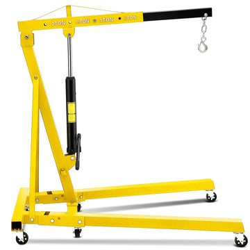 Garvee Engine Hoist, 2 Ton Hydraulic Crane, 4400LB Capacity, Collapsible Frame, 360° Swivel Casters, Adjustable Boom, for Garage Repair, Yellow