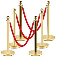 Garvee 6 Pcs Gold Stanchions Posts, Stainless Steel Stanchion with 6.6ft Red Velvet Rope, Crowd Control Barriers with Ball Top and Fillable Concrete Base for Party Supplies