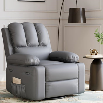 Garvee Oversized 27" Recliner Chairs with Heat and Massage, 360° Swivel Lazy Boy Recliner Chair for Adults, Manual Rocking Chair with Cup Holder for Living Rooms, Bedrooms and Nurseries, Gray