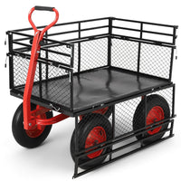 Garvee 1400lbs Steel Garden Cart - Heavy Duty Yard & Garden Wagon with Removable Mesh Sides, 2-in-1 Rotating Handle & 16" All-Terrain Wheels for Farm & Yard