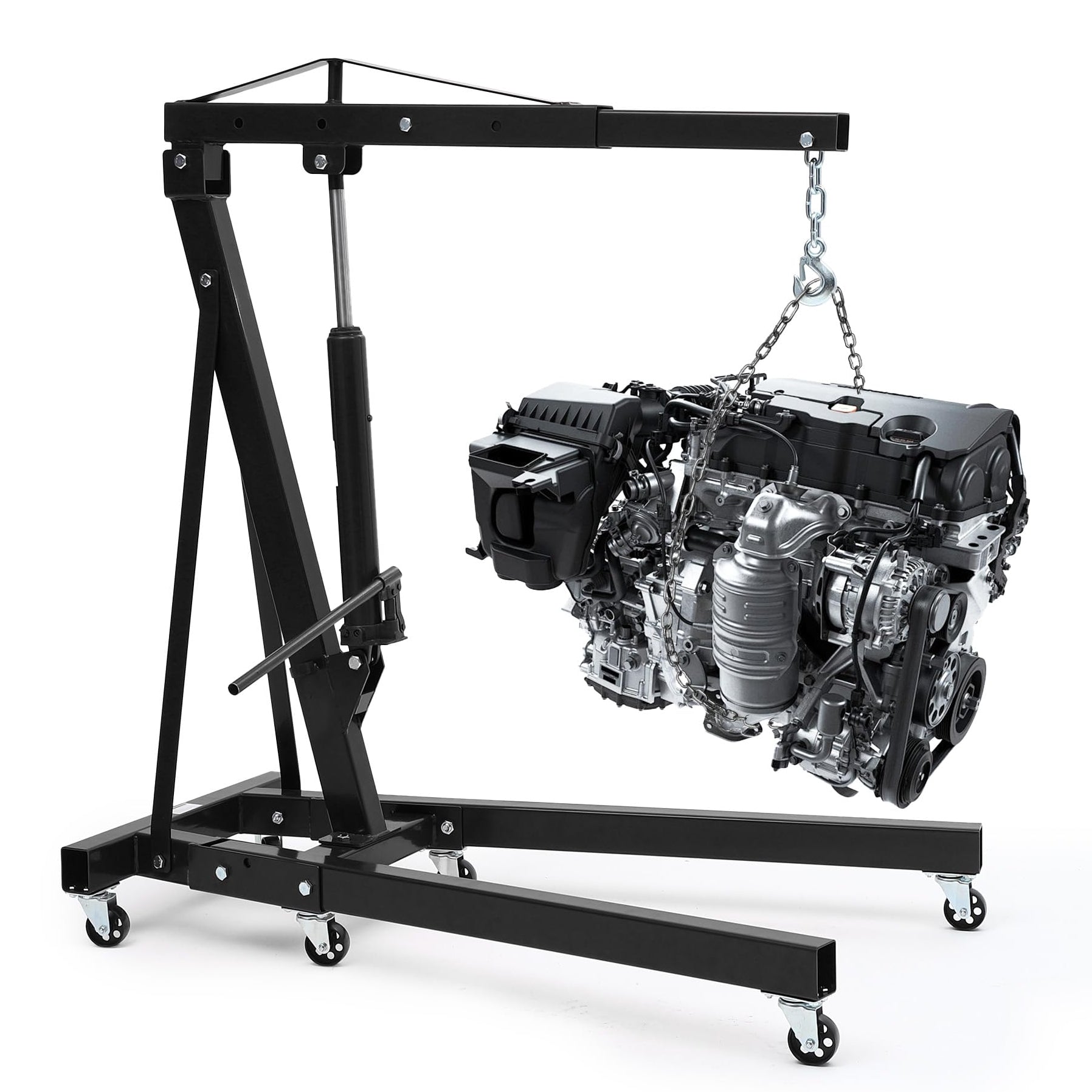 Garvee Engine Hoist Cherry Picker 2 Ton Folding Hydraulic Shop Crane Adjustable Boom Black 6 Casters