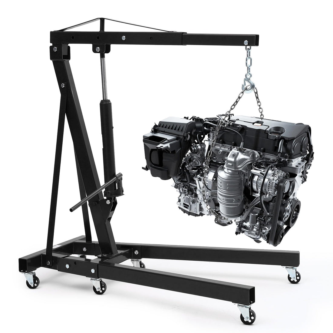 Garvee Engine Hoist Cherry Picker 2 Ton Folding Hydraulic Shop Crane Adjustable Boom Black 6 Casters