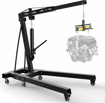 Garvee 2 Ton Engine Hoist 4400 Lbs Capacity Folding Hydraulic Heavy-Duty Carbon Steel 6 Casters with Brakes Adjustable Boom Garage Workshop