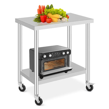 GARVEE 30"L x 18"W x 37"H Stainless Steel Work Table with Caster Wheels - Heavy-Duty Food Prep Table with Adjustable Undershelf for Kitchen, Laundry, and Hotel Use