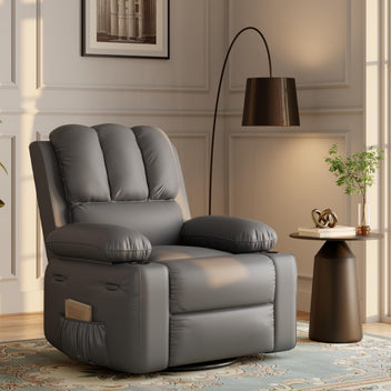Garvee 22" Widen Rocker Swivel Recliner Chair, Lazy Boy Recliner for Adults, with 1.5X Sponge Filling, Side Pocket, and Cup Holder, for Living Room, Bedroom, and Nursery, Grey