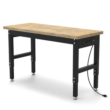 Garvee 60" x 20" Height Adjustable Workbench, 2200 Lbs Weight Capacity with Power Socket,Cable for Garages, Workshops, Homes & Offices (Rubber Pads)